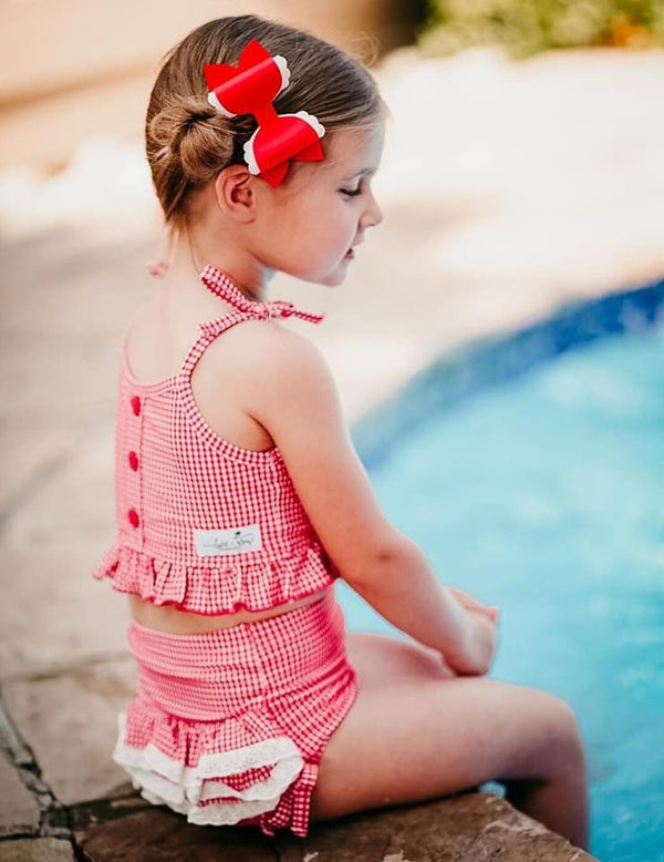 Cherry Red Ruffle Pool Bow
